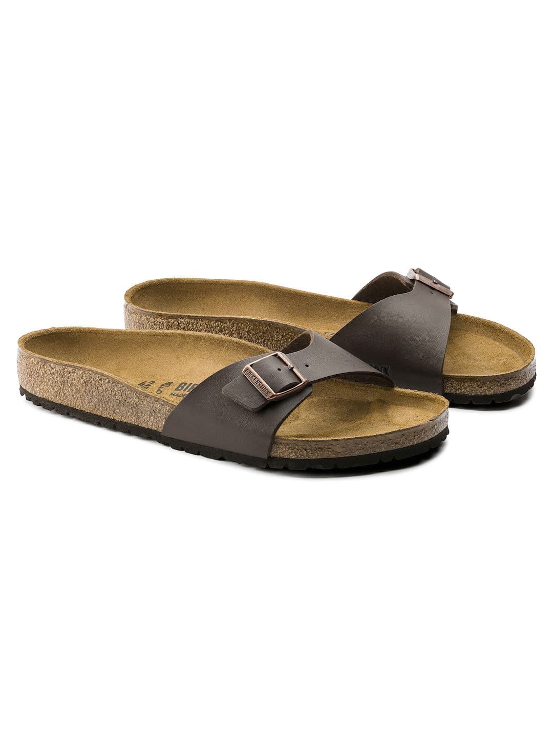Birkenstock Madrid Dark Brown Narrow Width Birko-Flor One-Strap Sandals - view 1