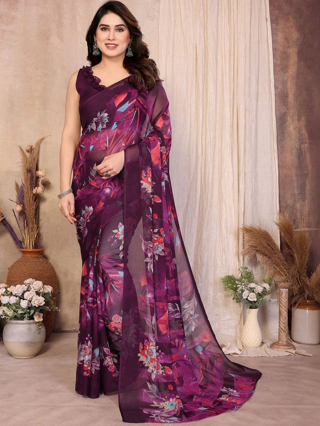 KALINI Floral Poly Georgette Saree - view 1