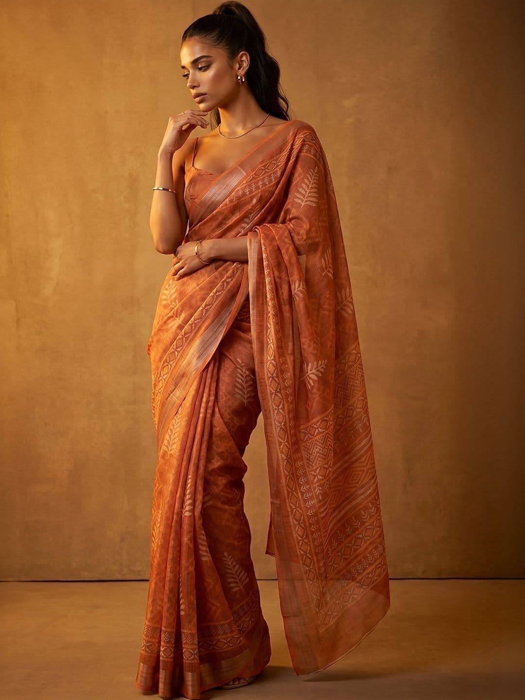 Mitera Floral Printed Zari Kanjeevaram Saree With Unstitched Blouse Piece - view 1