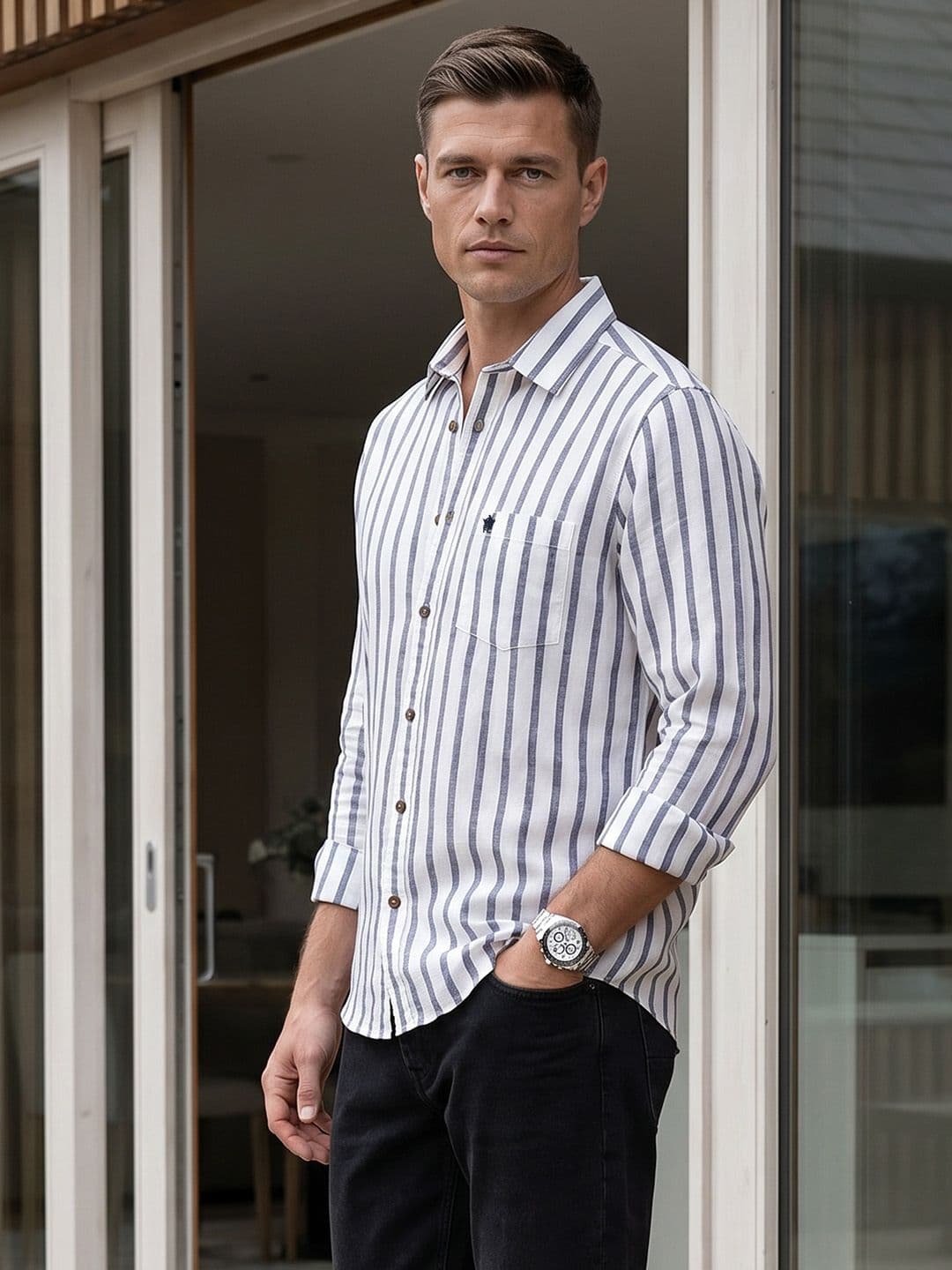 French Connection Striped Cotton Linen Casual Shirt - view 1
