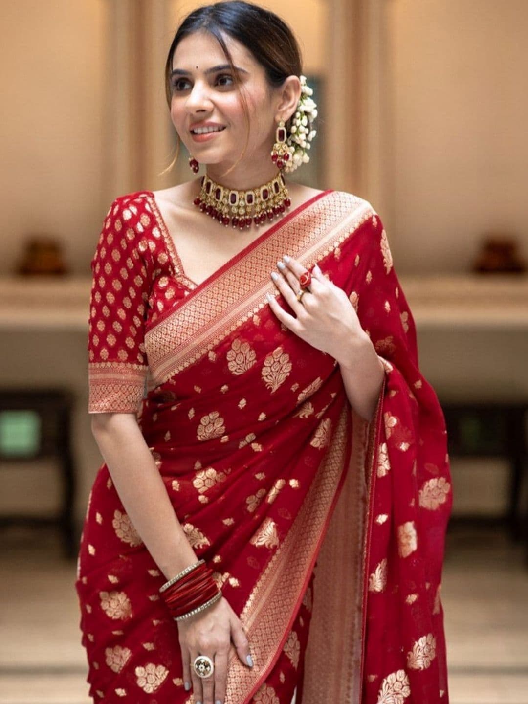 Sangria Woven Design Zari Silk Blend Designer Banarasi Saree - view 1