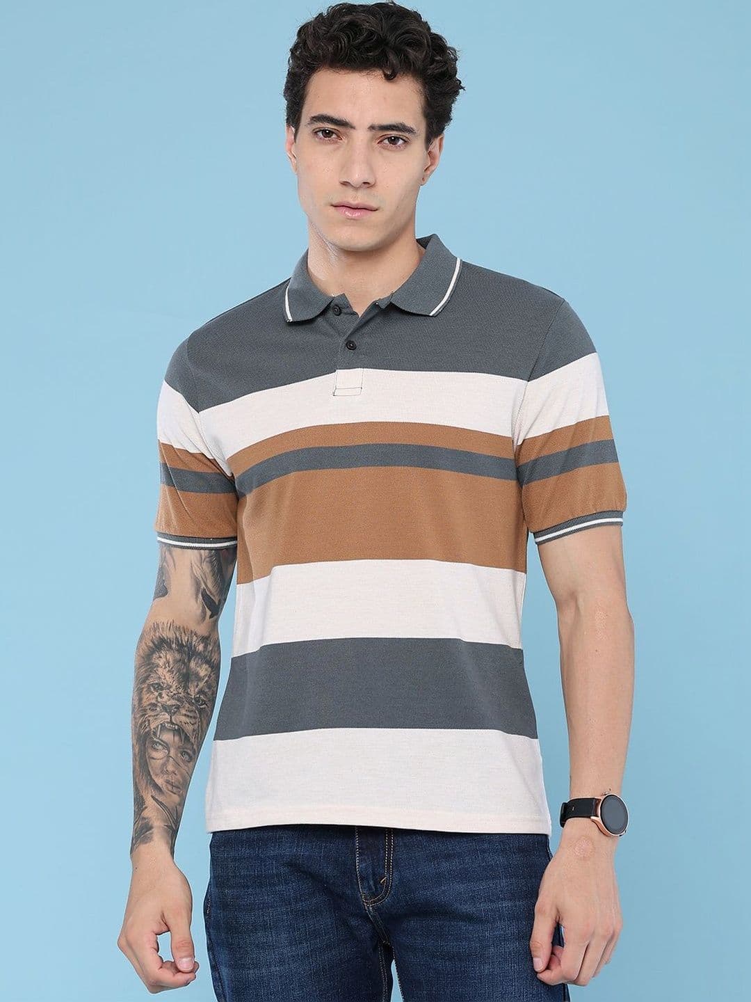 LIMEROAD Men Striped Polo Collar T-shirt - view 1