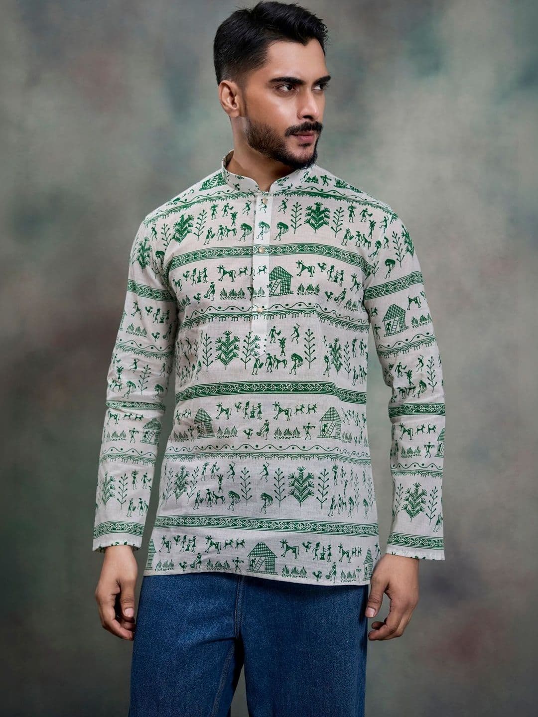 Angasudha Men Ethnic Motifs Printed Khadi Kurta - view 1