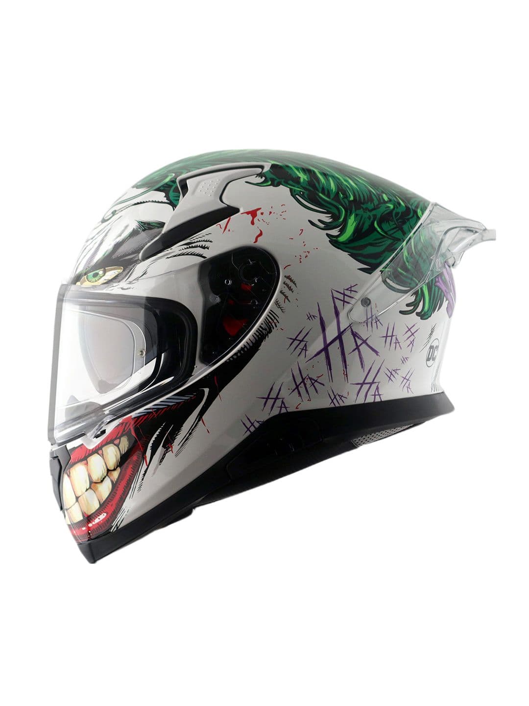 Axor Apex DC Joker White Green Helmet With Clear Visor and Extra Irridium Blue Visor-M