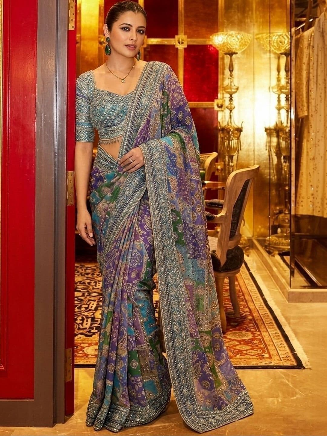 Kalista Mirror Work Pure Chiffon Saree - view 1