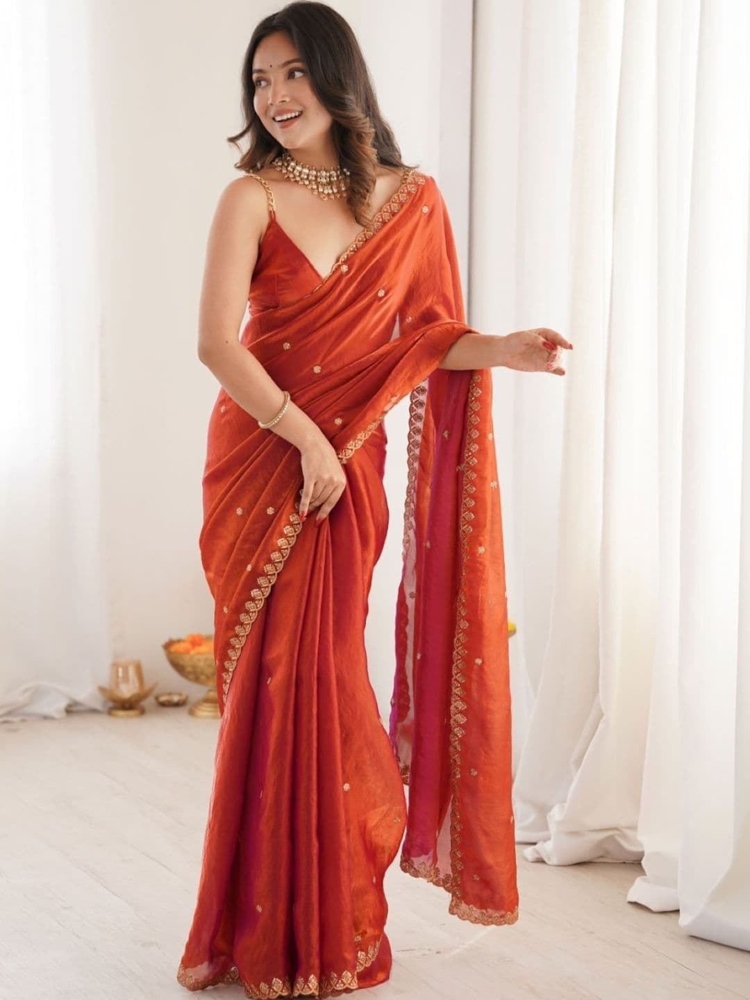 Chandbaali Embellished Embroidered Satin Designer Saree - view 1