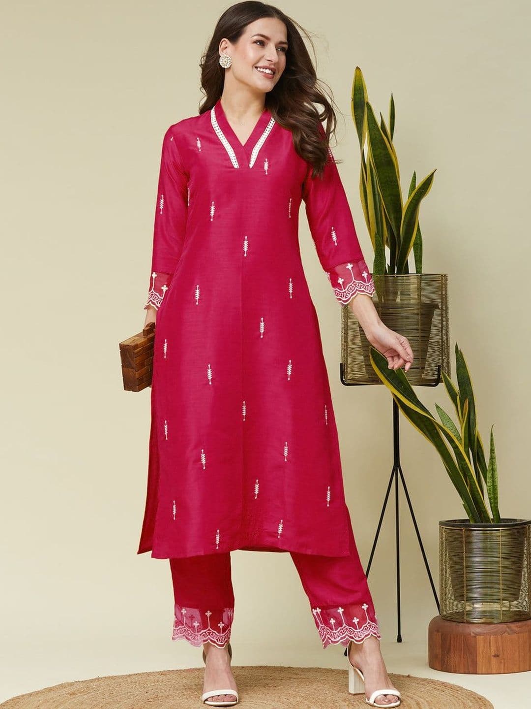 Fashionior Women Ethnic Motifs Embroidered Regular Thread Work Kurta with Trousers - view 1
