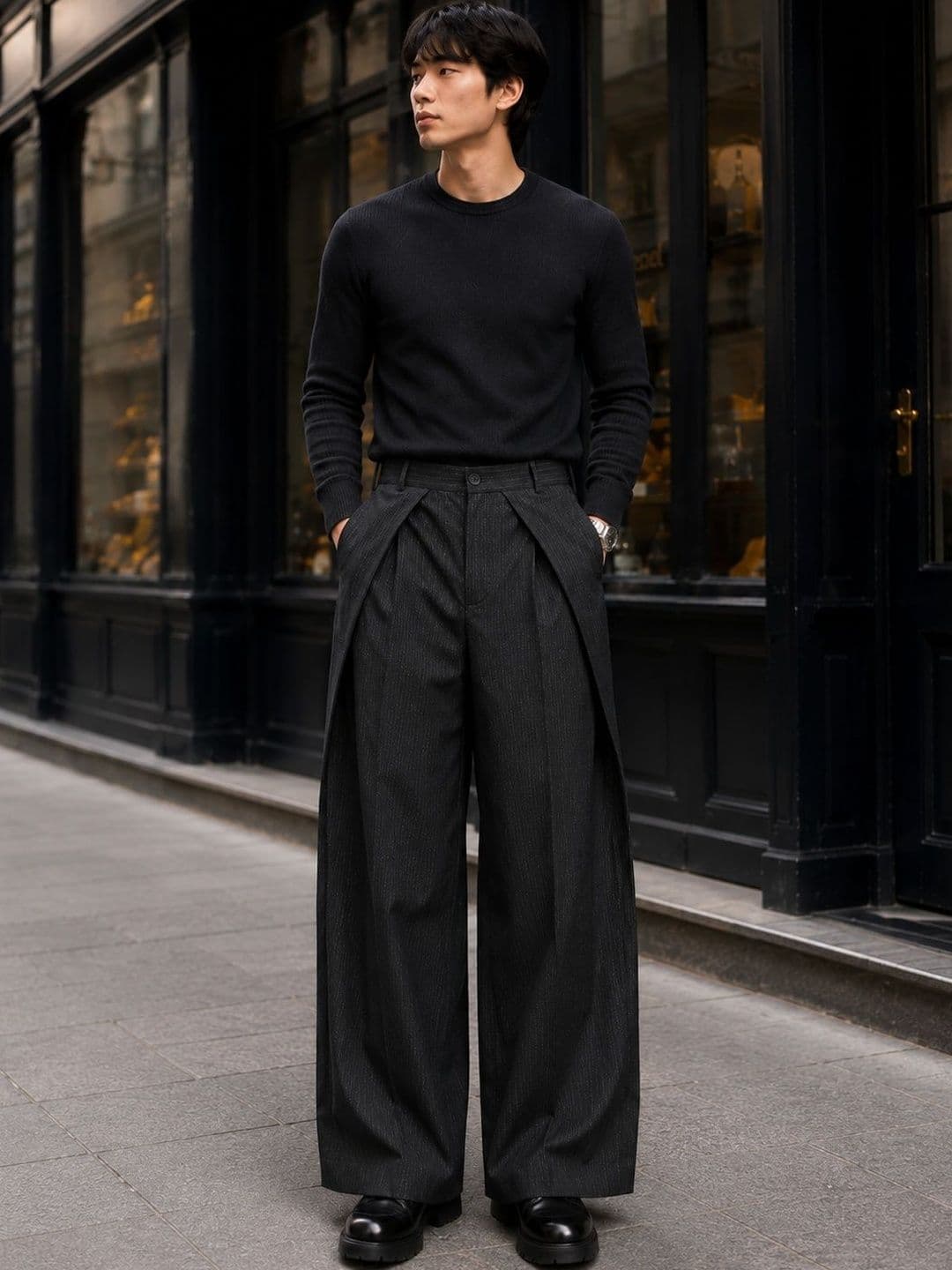 NOWI Men Striped Relaxed High-Rise Pleated Trousers - view 1