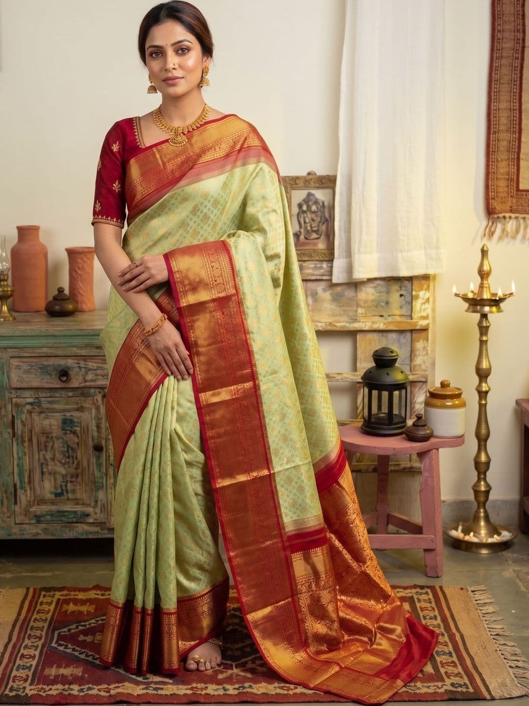 RUTVA FASHION Ethnic Motifs Woven Design Zari Art Silk Banarasi Saree - view 1