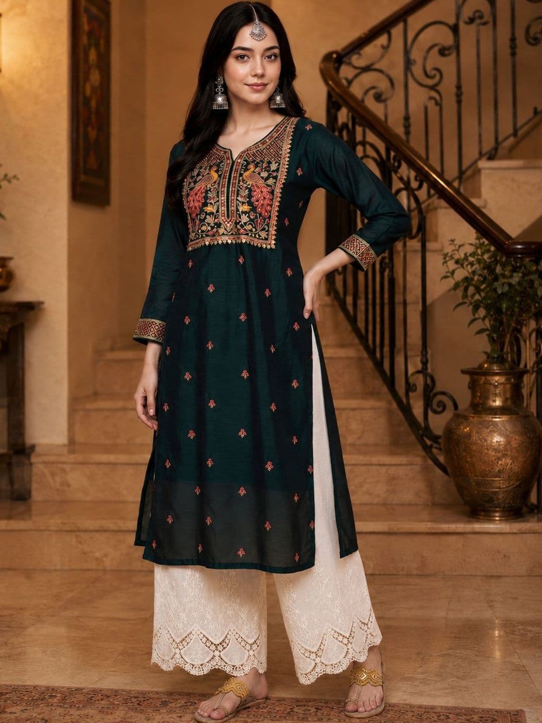 HOUSE OF SETHIA Women Ethnic Motifs Embroidered Thread Work Kurta - view 1