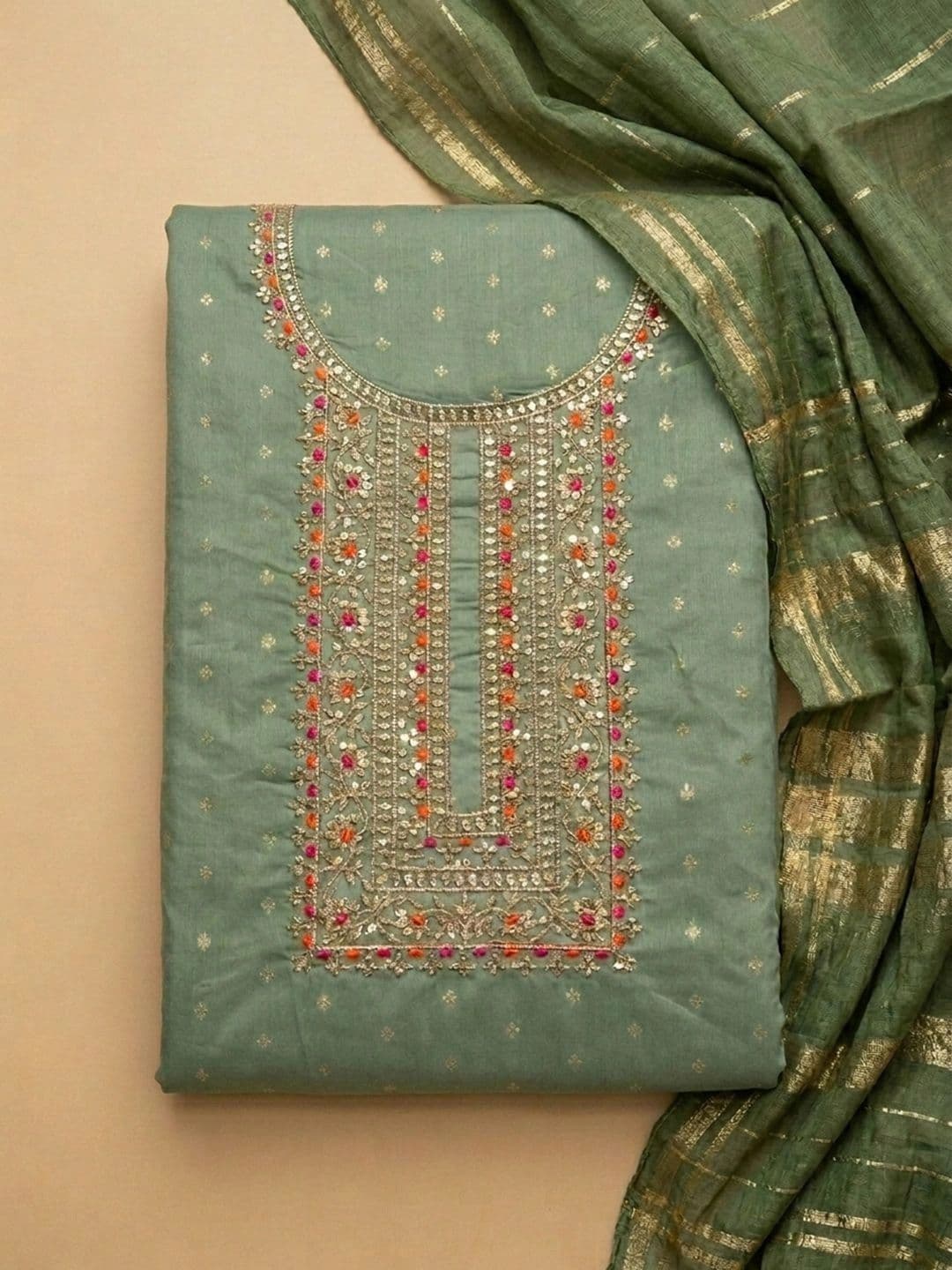 Meena Bazaar Art Silk Unstitched Dress Material - view 1