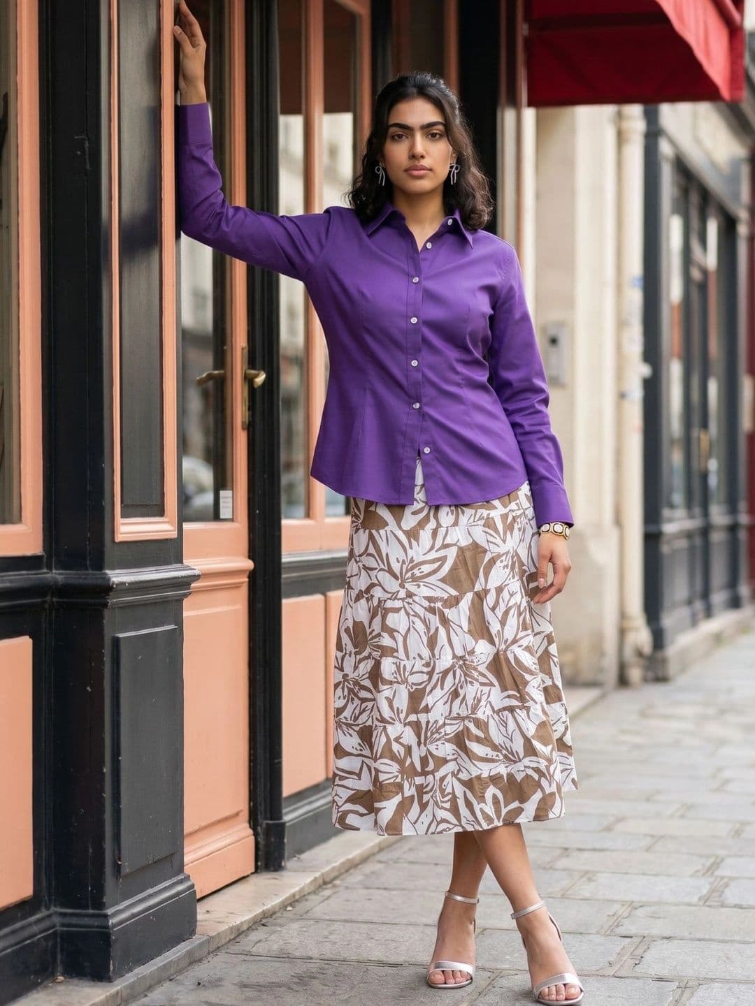 RANGRIWAZ Women Pure Cotton Floral Tropical Midi A-Line Skirt - view 1