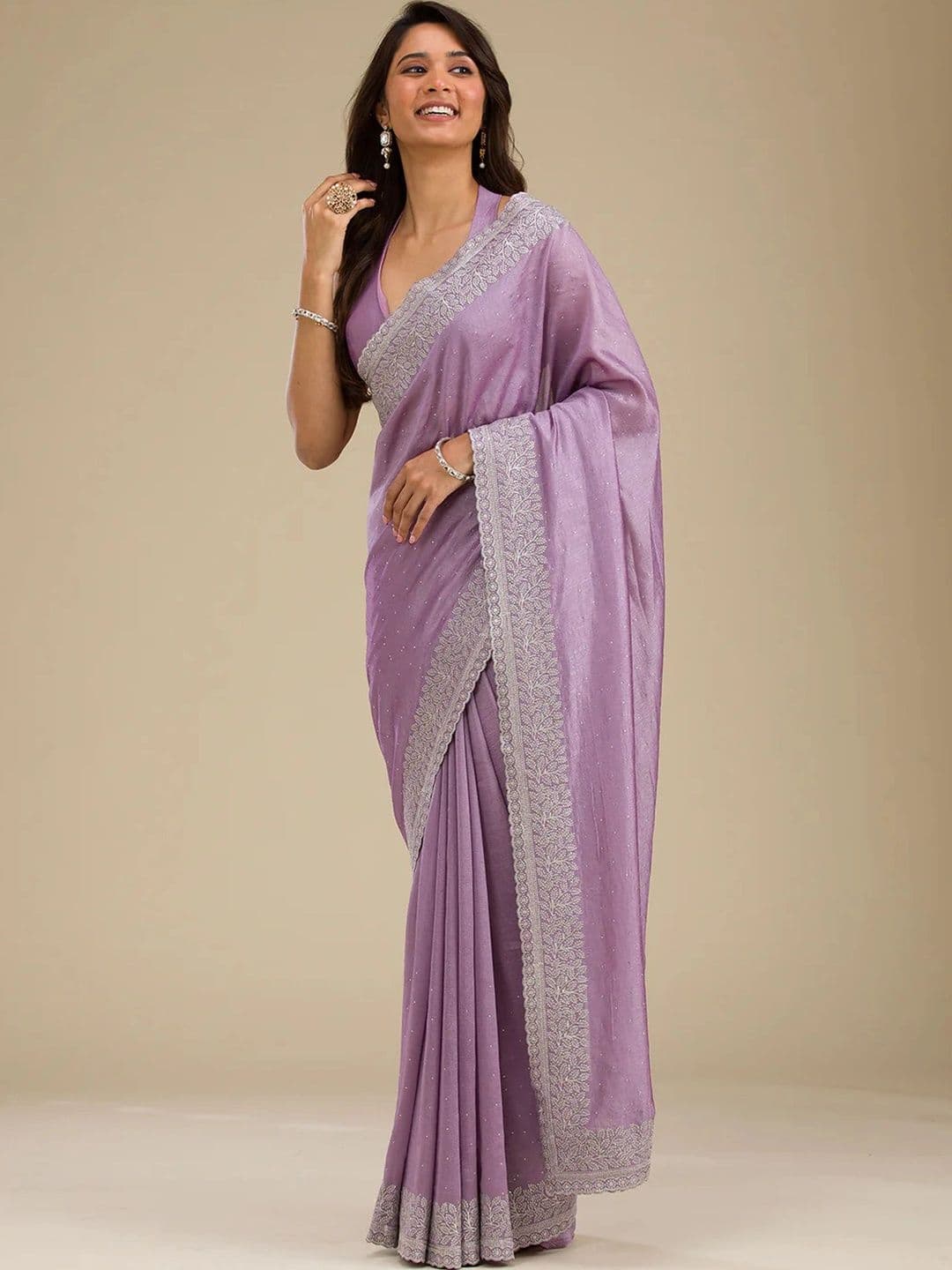 Moda Rapido Embellished Beads and Stones Silk Blend Fusion Saree - view 1