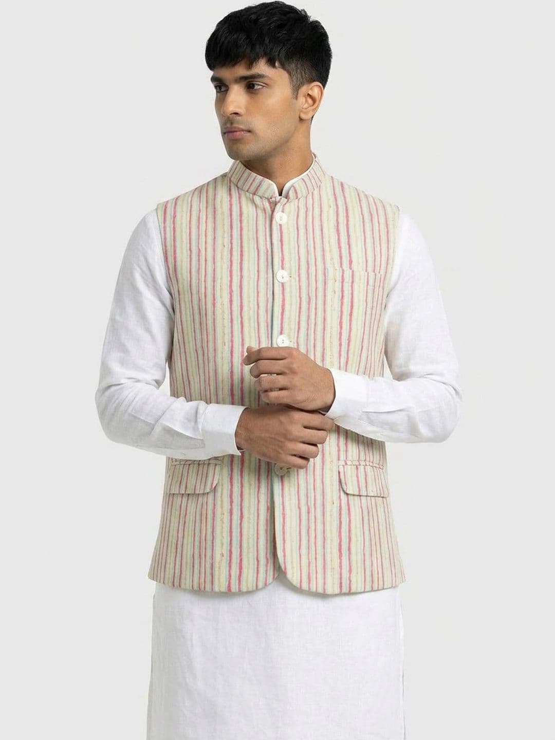 Sanman Ethnix by Raymond Men Striped Open Front Jacket - view 1