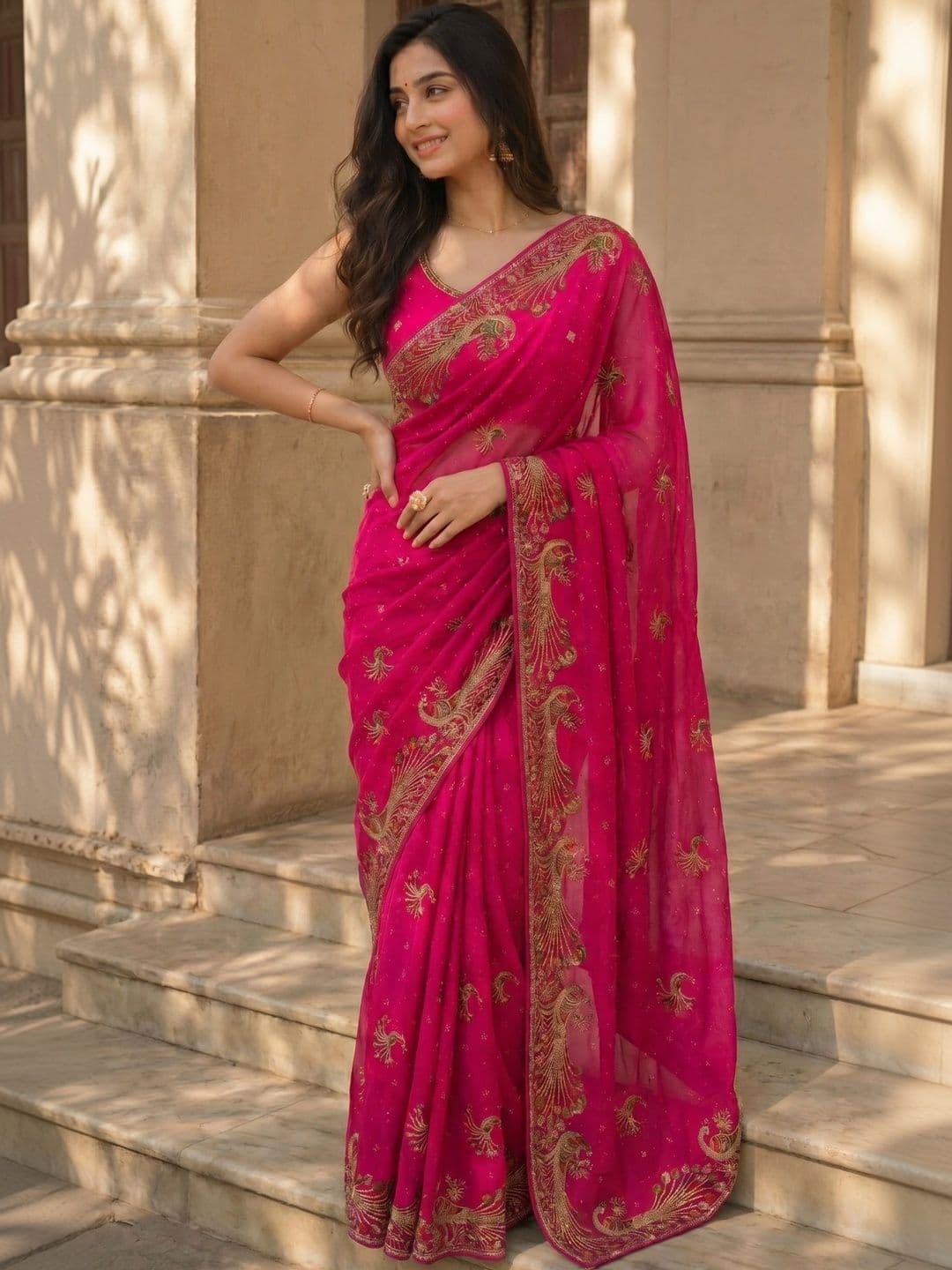 RANGVYRA LIFESTYLE Floral Embroidered Silk Blend Saree - view 1