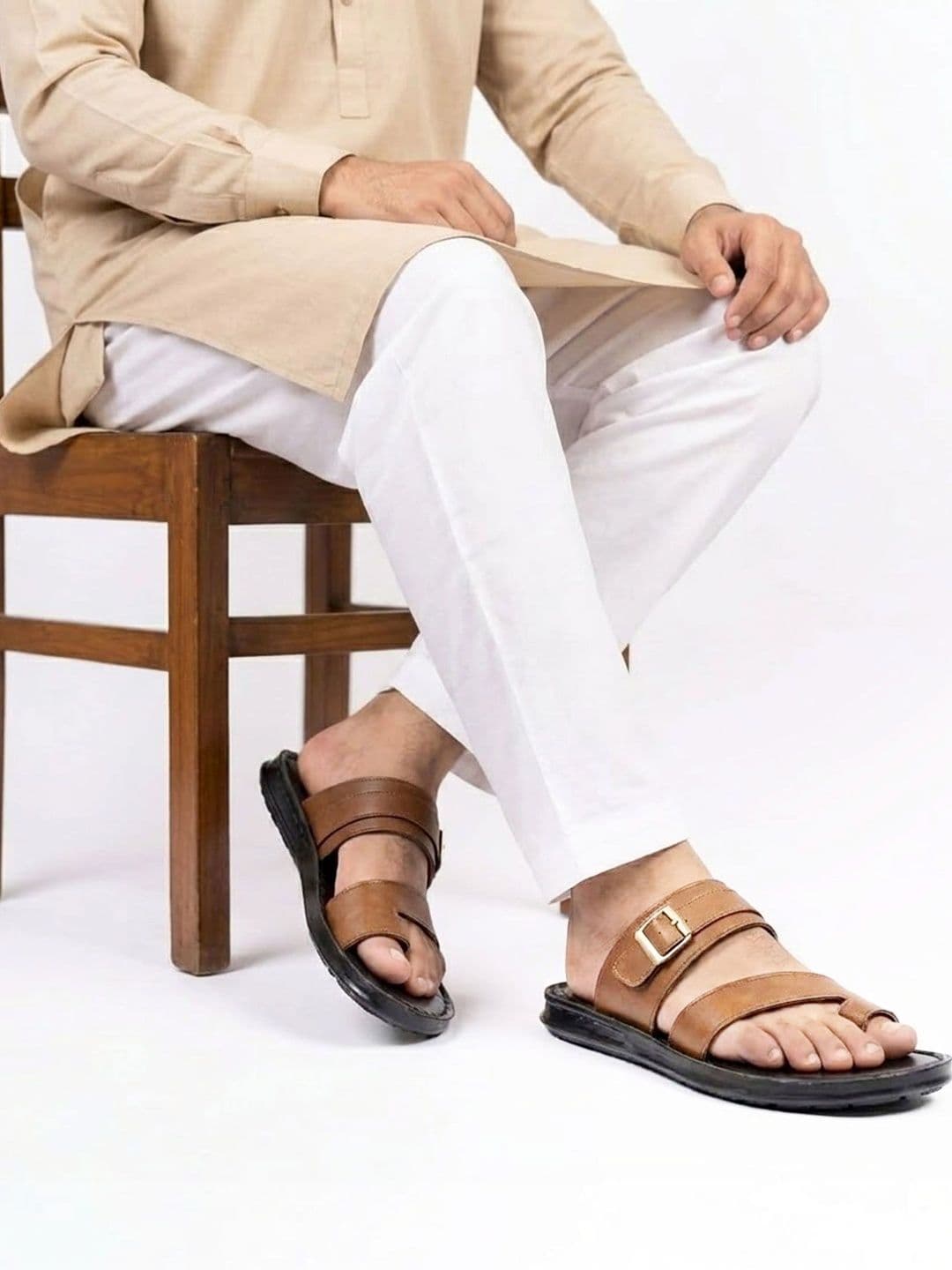 Binny Men Tan Comfort Synthetic Leather Toe-Ring Sandals - view 1