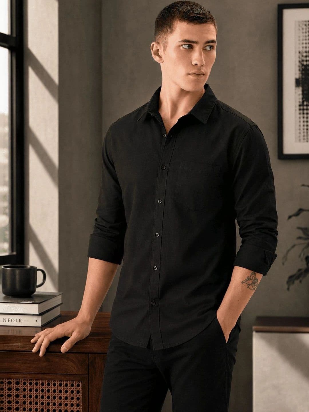 AGNIVAR COLLECTION Men Comfort Spread Collar Roll-Up Sleeves Slim Fit Cotton Shirt - view 1