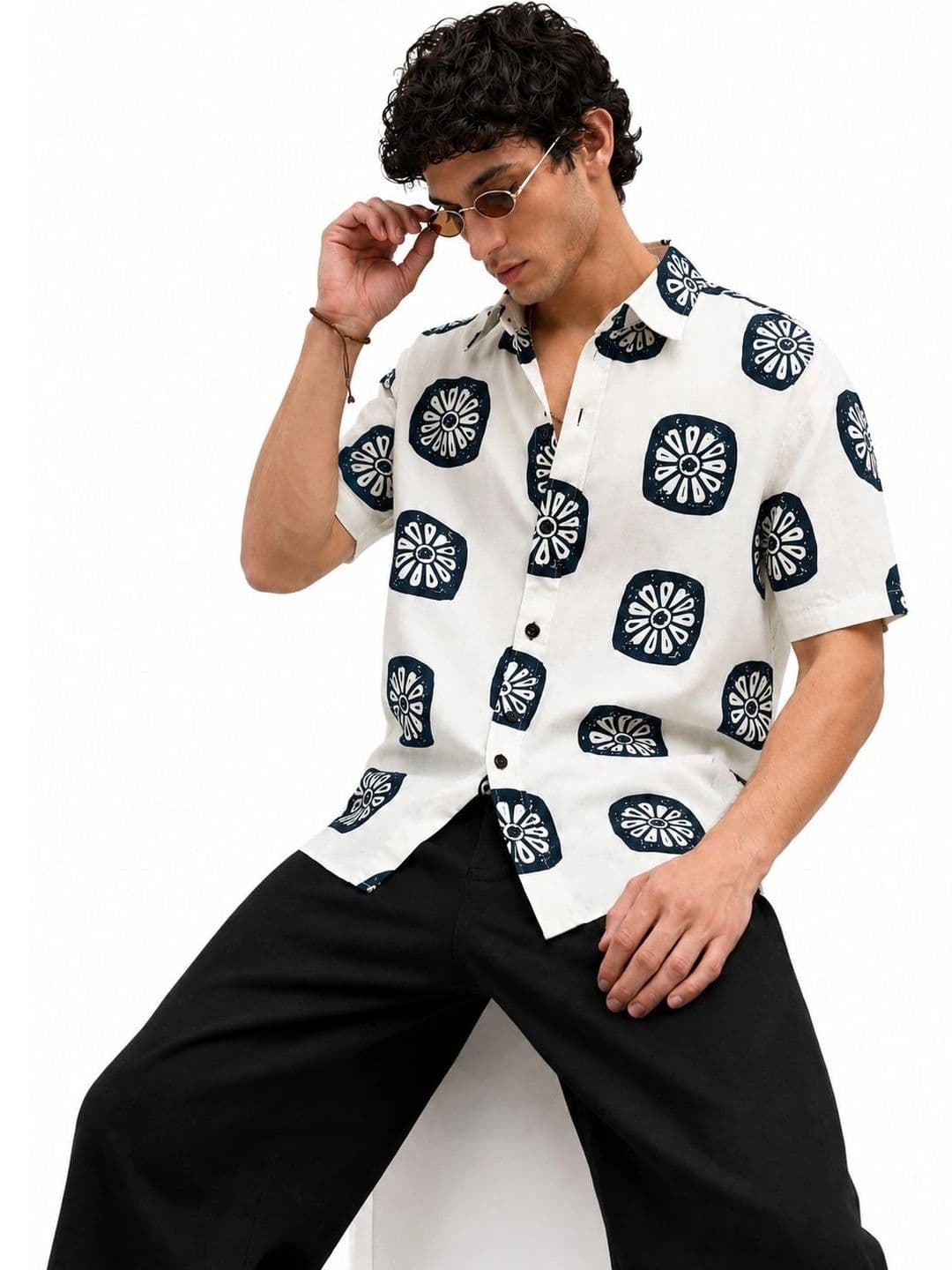 HERE&NOW Abstract Printed Spread Collar Short Sleeves Regular Fit Casual Shirt - view 1