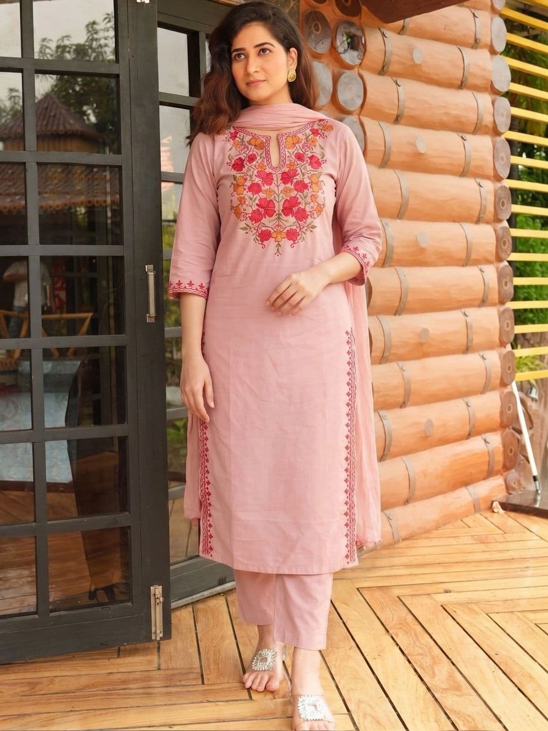 Anouk Rustic Women Floral Embroidered Regular Thread Work Kurta with Trousers & With Dupatta - view 1