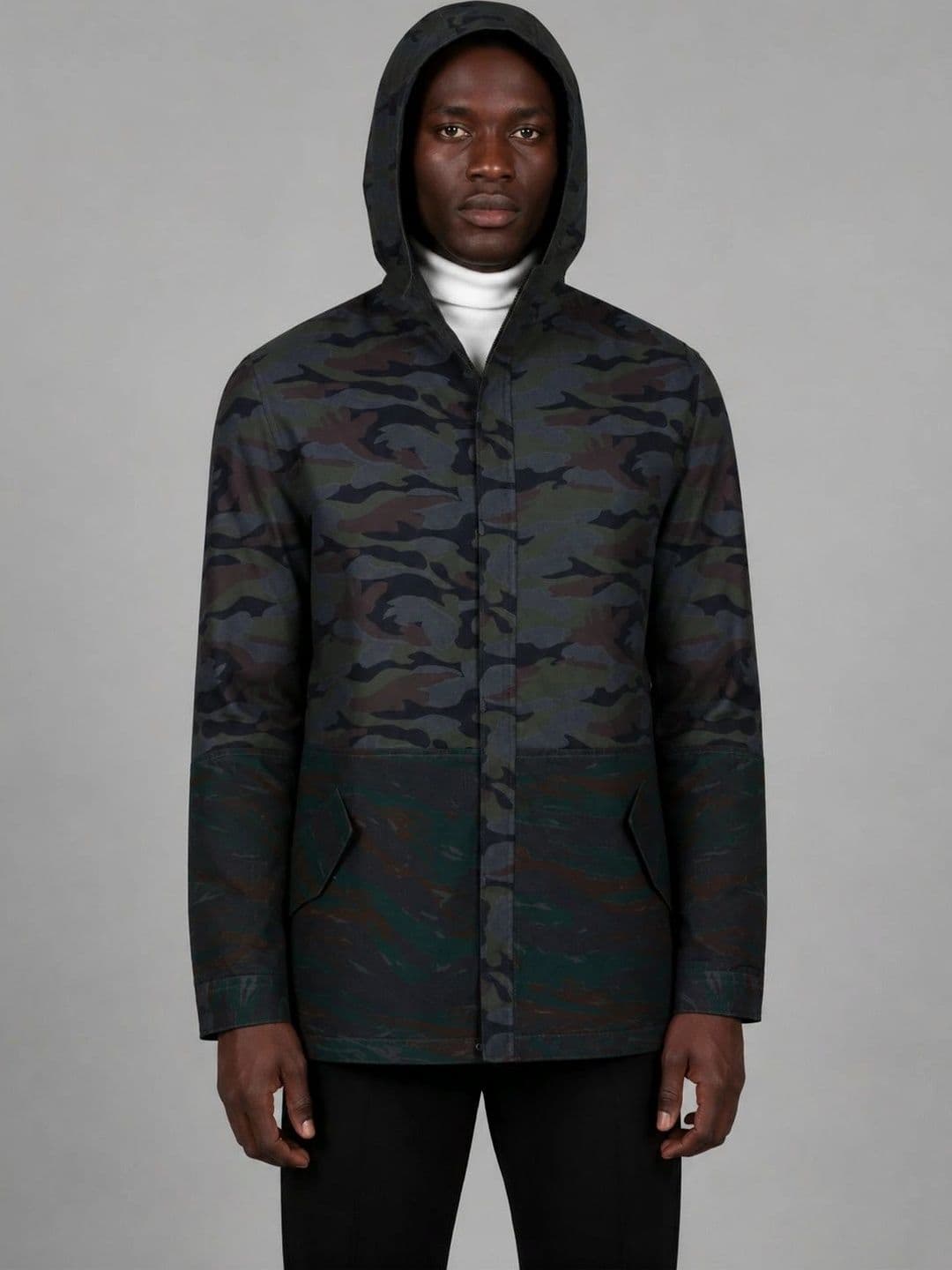 FRENCH CROWN Men Camouflage Printed Hooded Standard Cotton Jacket With Zipper Closure - view 1