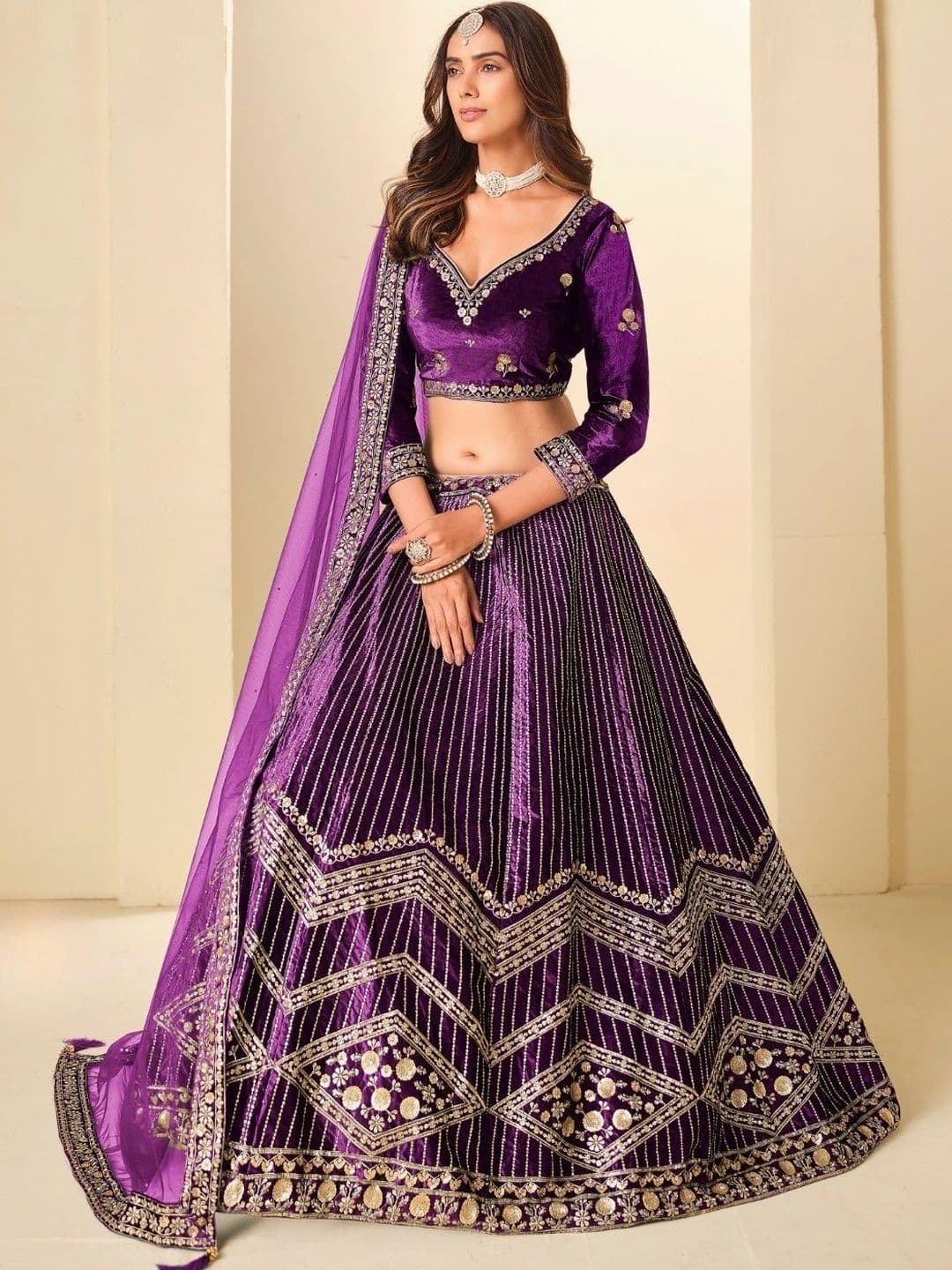 ODETTE Embroidered Semi-Stitched Lehenga & Unstitched Blouse With Dupatta - view 1