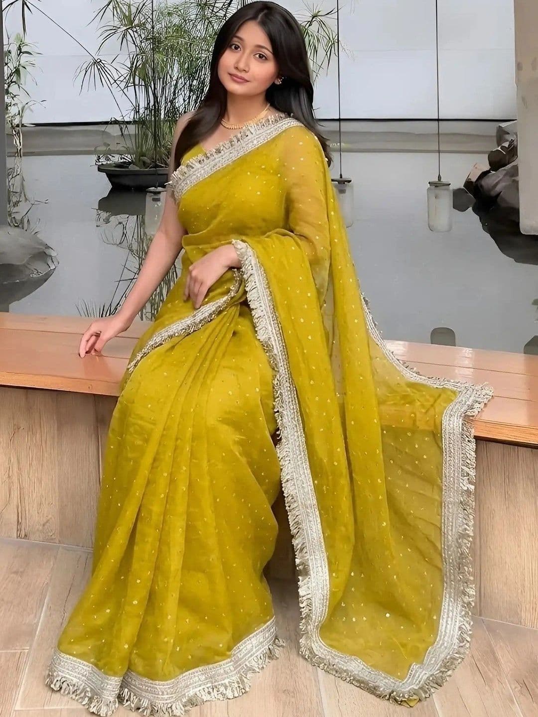 Sangria Floral Embroidered Satin Saree - view 1