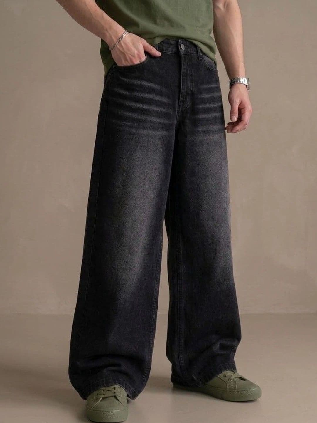 FEBRi Men Wide Leg Mid-Rise Low Distress Light Fade Jeans - view 1