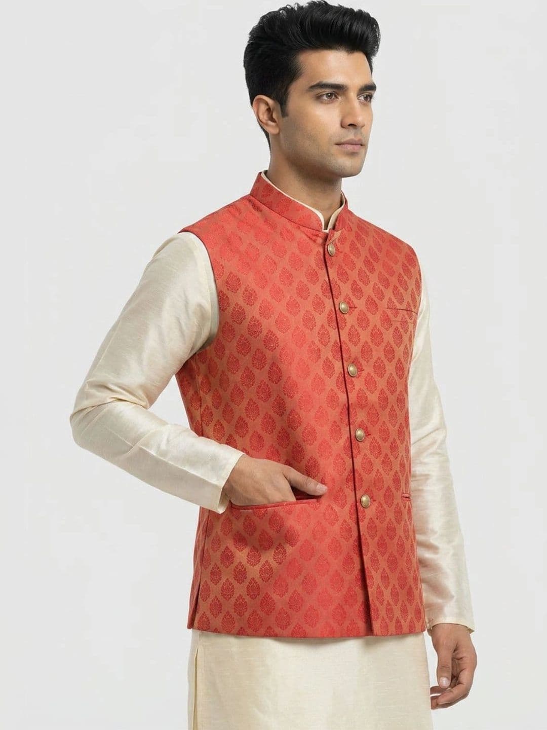 Sanman Ethnix by Raymond Men Woven Design Nehru Jackets - view 1