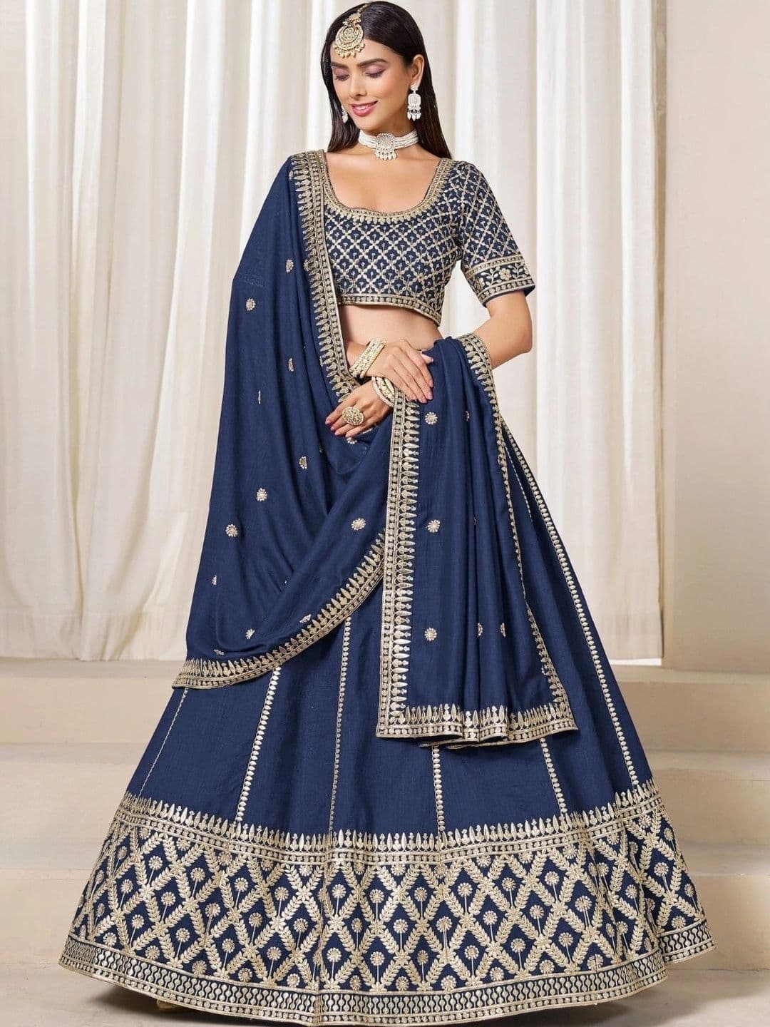 ODETTE Embroidered Semi-Stitched Lehenga & Unstitched Blouse With Dupatta - view 1