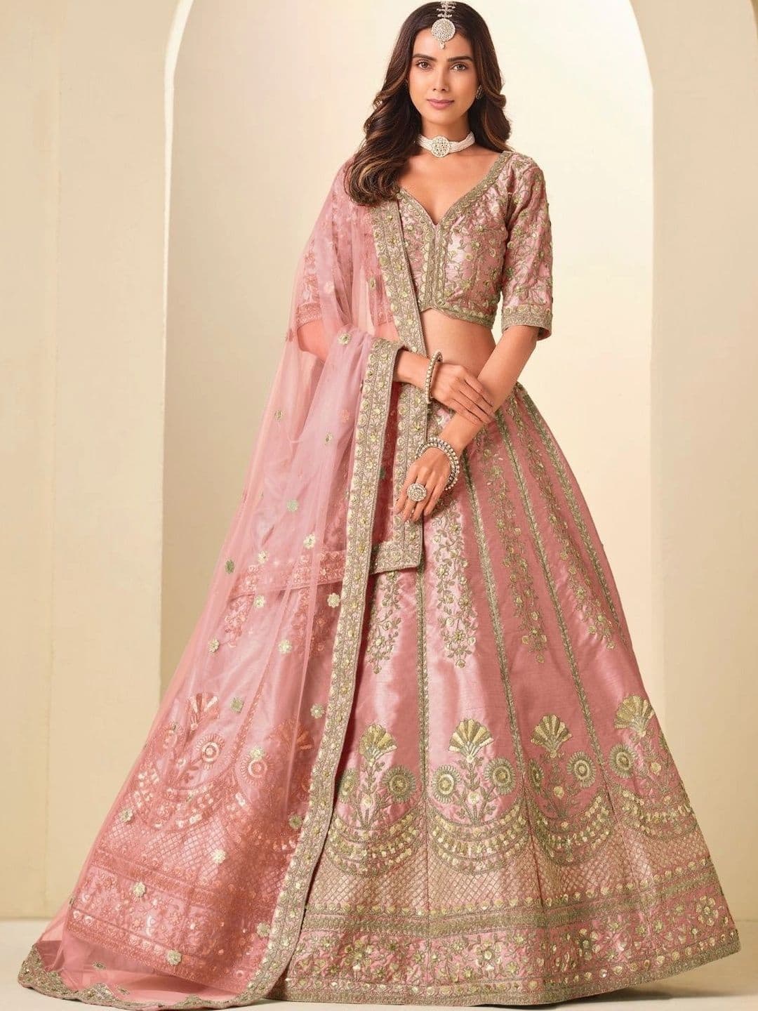 ODETTE Embroidered Beads and Stones Semi-Stitched Lehenga & Unstitched Blouse With Dupatta - view 1
