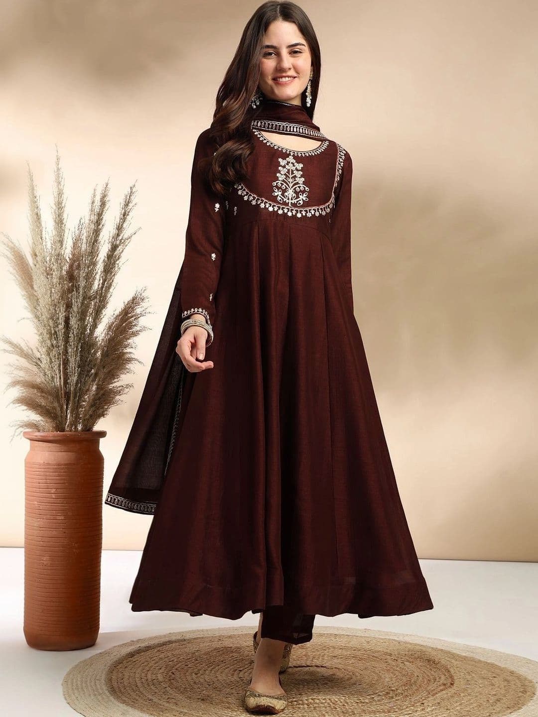 KALINI Women Ethnic Motifs Embroidered Empire Thread Work Kurta with Trousers & With Dupatta - view 1