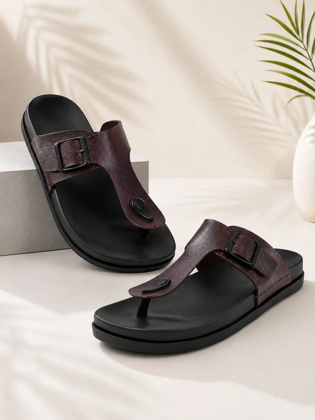 House Of Pataudi Men Cherry Solid Lightweight Slip On Thong Sandals - view 1