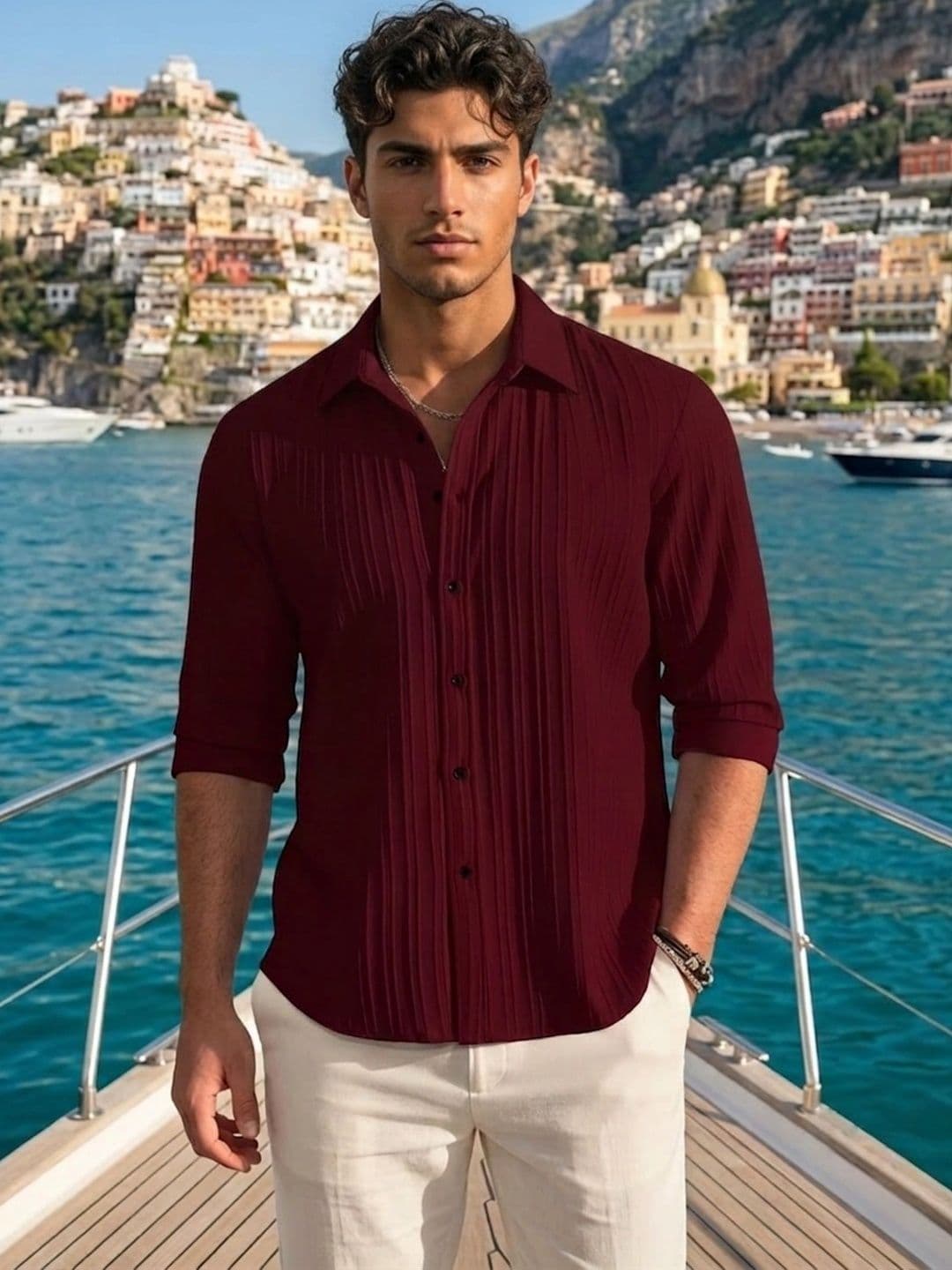 Vivatra Men Standard Textured Self Design Spread Collar Regular Fit Casual Shirt - view 1