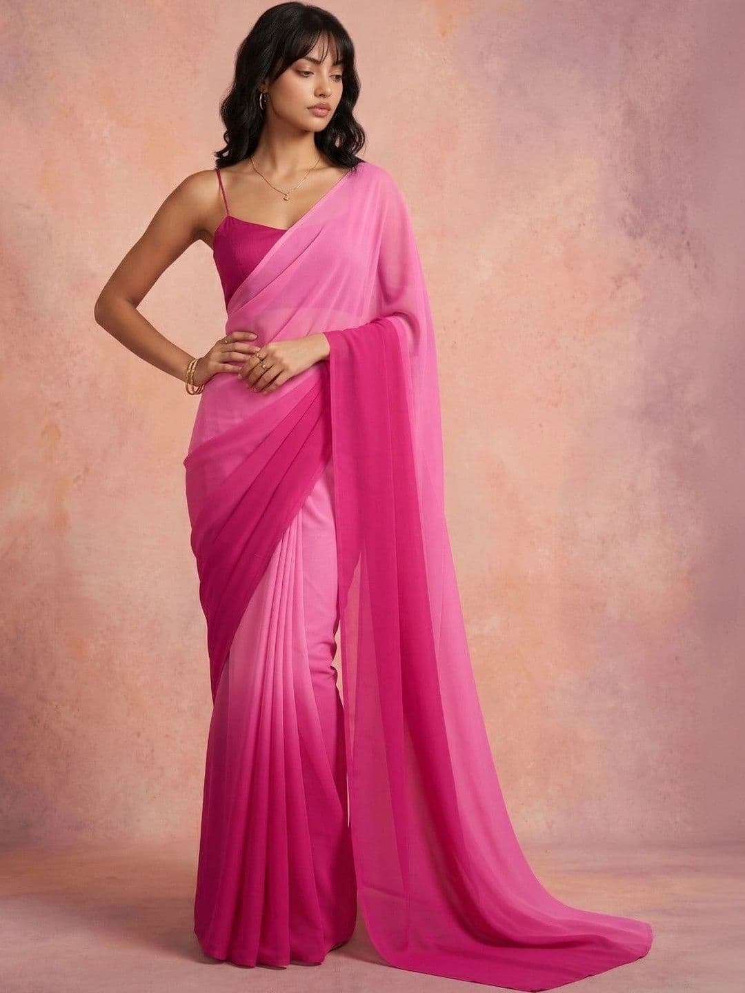 KINDA DESI Ombre Poly Georgette Designer Saree - view 1
