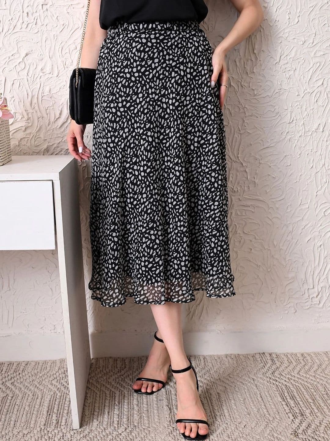 Ikonic klaer Women Chiffon Abstract Midi A-Line Skirt - view 1