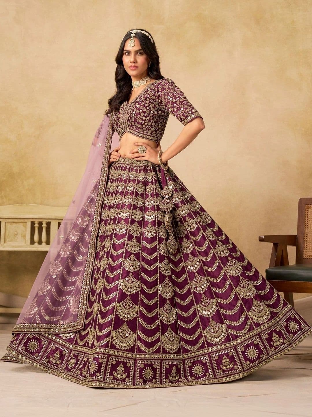ODETTE Embroidered Sequinned Semi-Stitched Lehenga & Unstitched Blouse With Dupatta - view 1