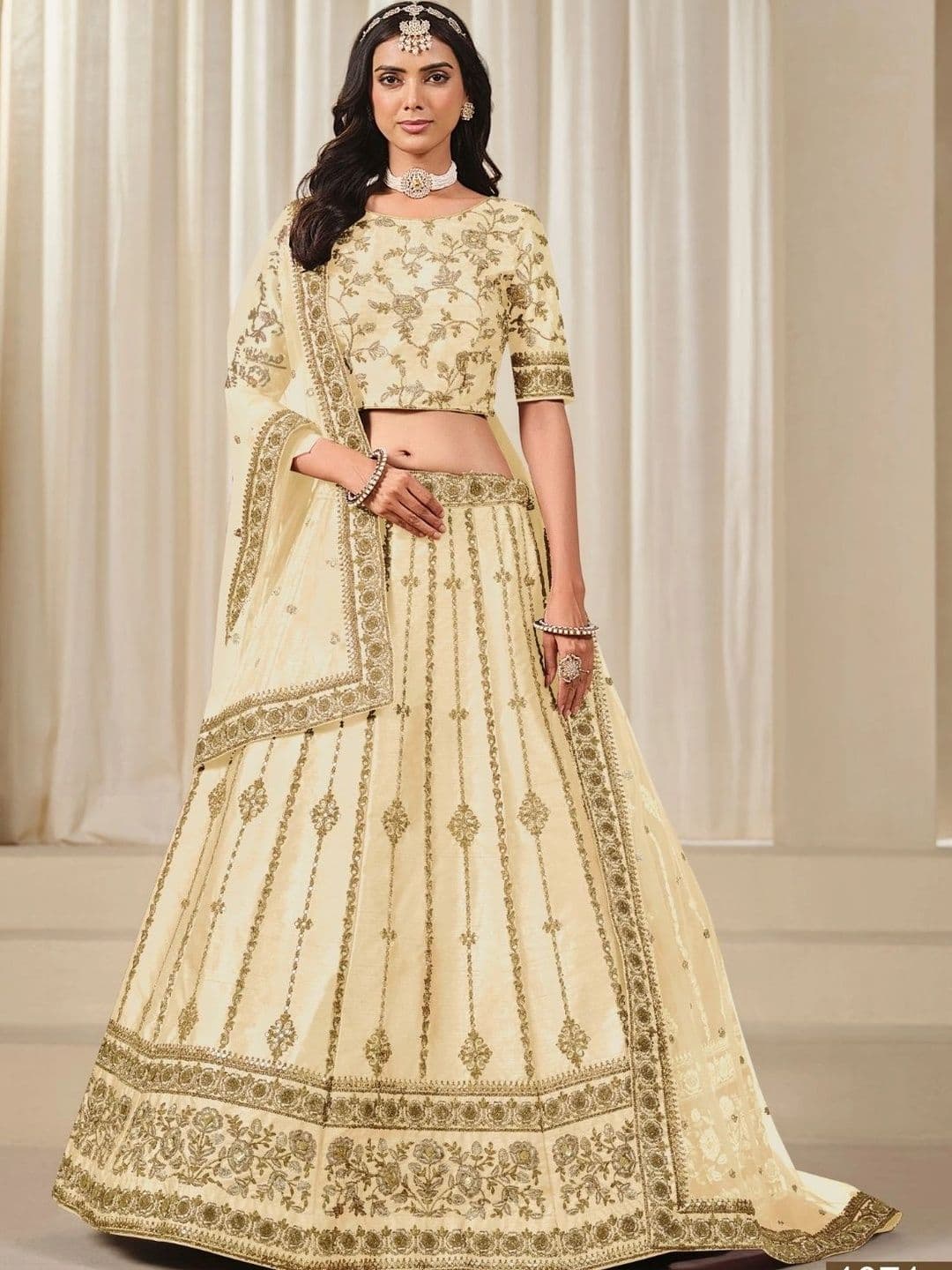 ODETTE Embroidered Semi-Stitched Lehenga & Unstitched Blouse With Dupatta - view 1