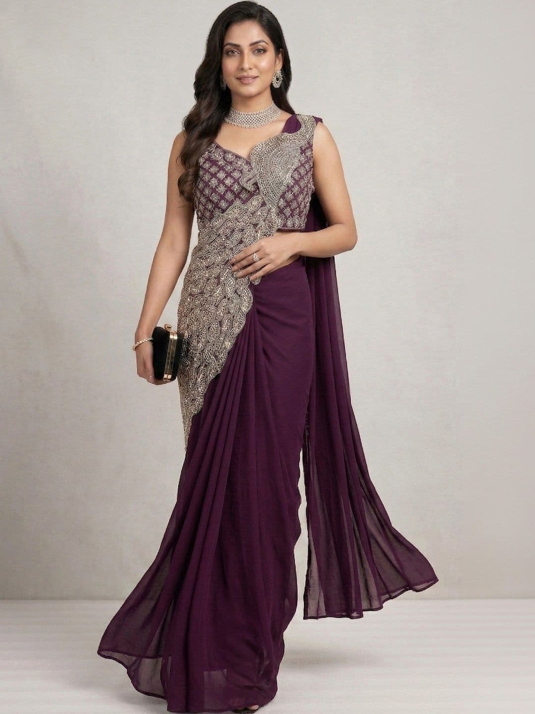 Kinjhit Fashion Embellished Zari Pure Georgette Designer Saree - view 1