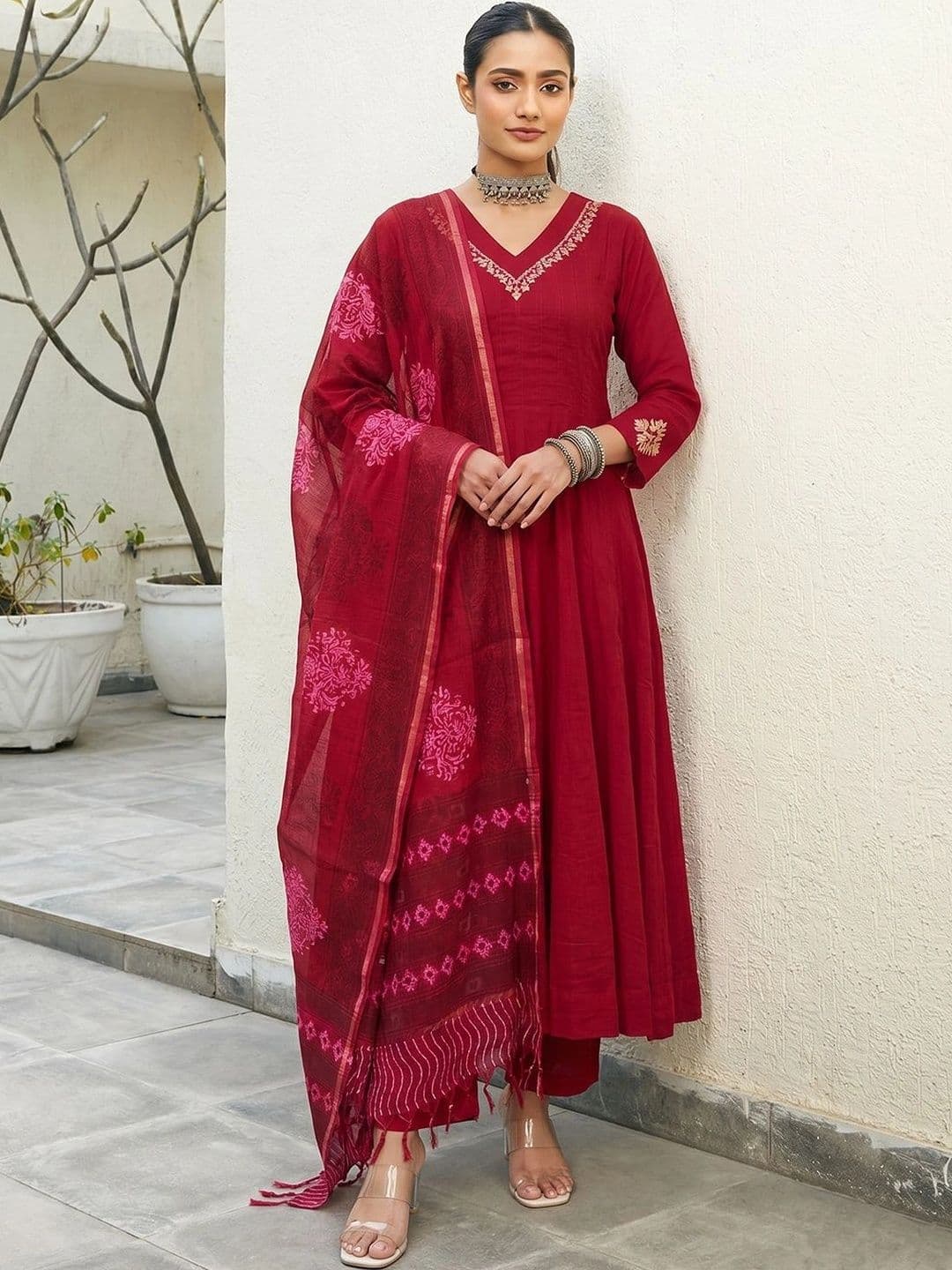 Anouk Rustic Women Empire Thread Work Kurta with Trousers & With Dupatta - view 1