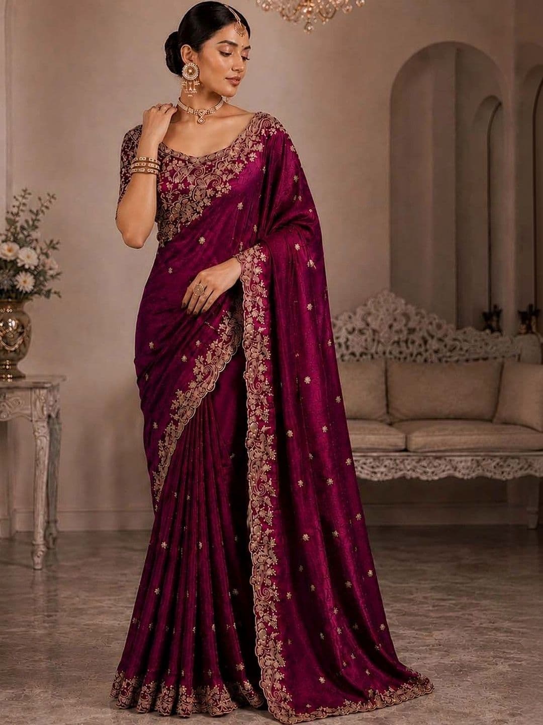 HERE&NOW Paisley Zari Satin Designer Saree - view 1