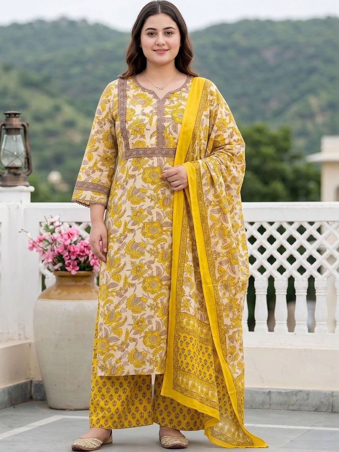 Anouk Women Floral Printed Regular Pure Cotton Kurta with Palazzos & With Dupatta - view 1