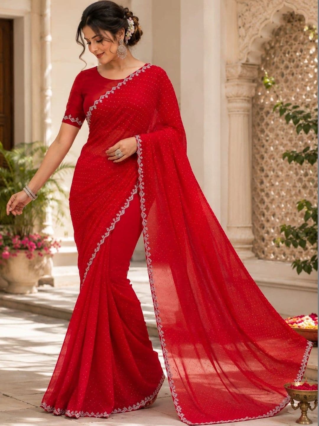Leelavati Embellished Embroidered Pure Chiffon Saree - view 1