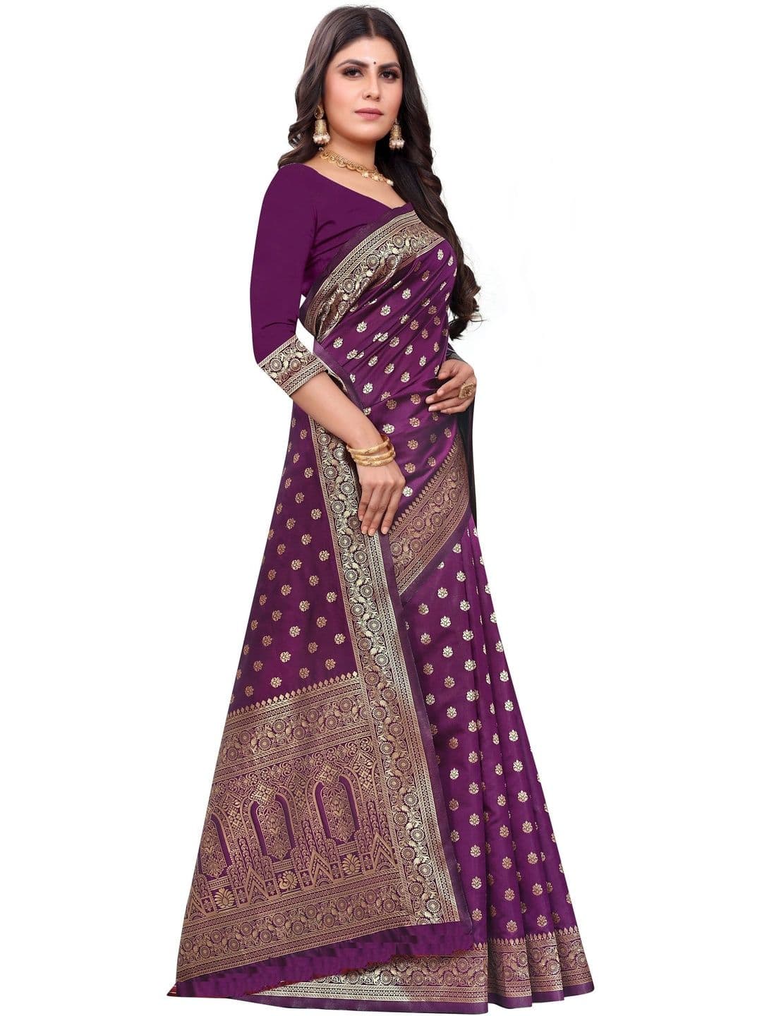 BAYAAN Ethnic Motifs Woven Design Zari Banarasi Saree - view 1