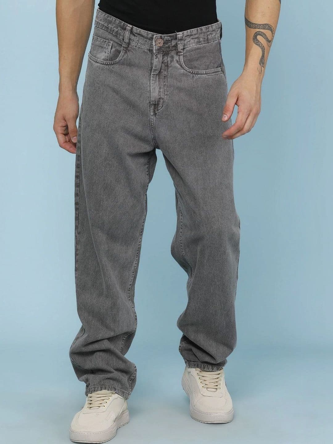 LIMEROAD Men Baggy Mid-Rise Clean Look Light Fade Regular Cotton Jeans - view 1