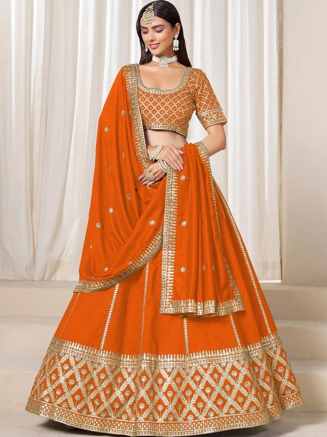 ODETTE Embroidered Semi-Stitched Lehenga & Unstitched Blouse With Dupatta - view 1