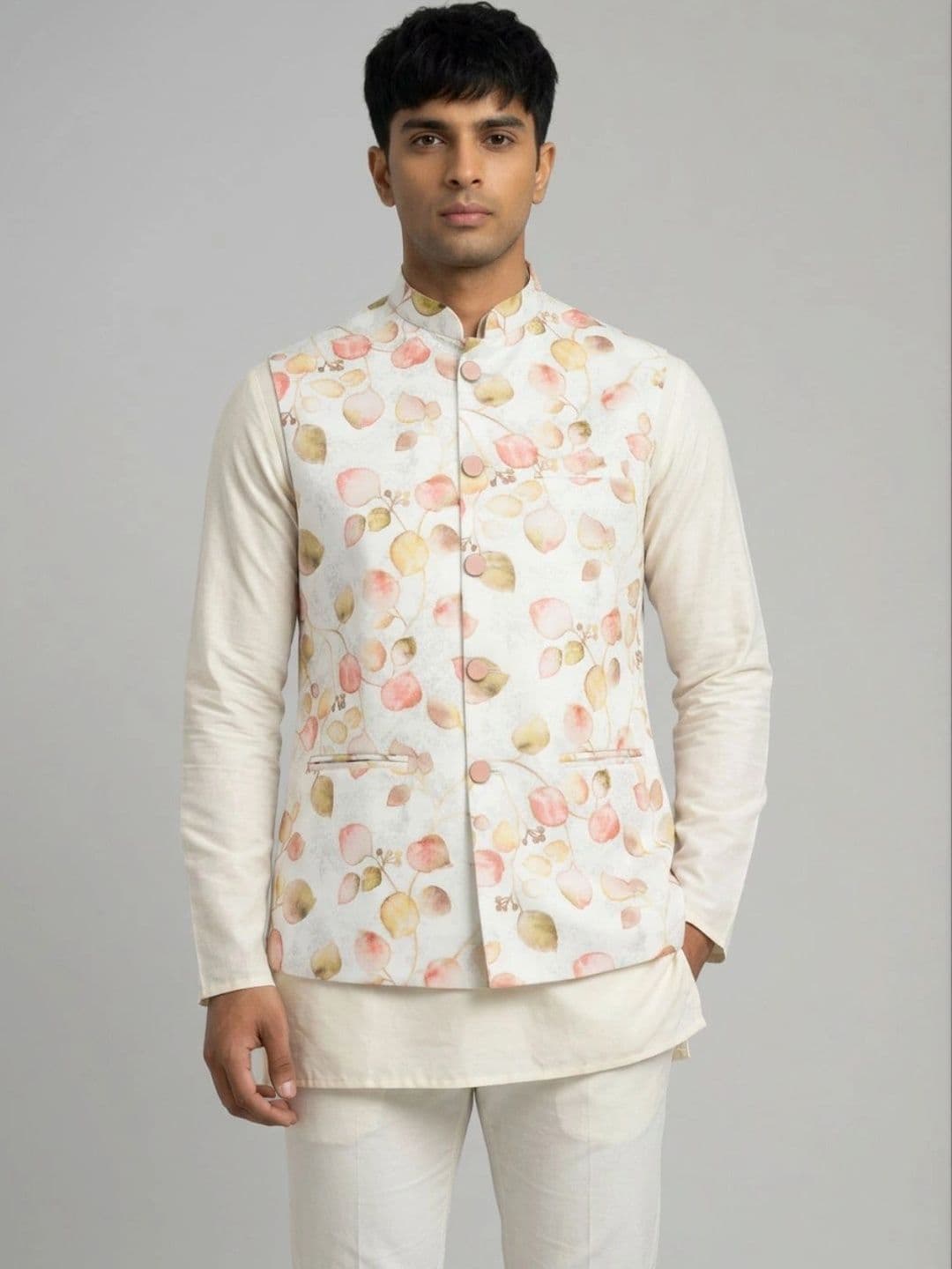 Sanman Ethnix by Raymond Men Floral Open Front Jacket - view 1