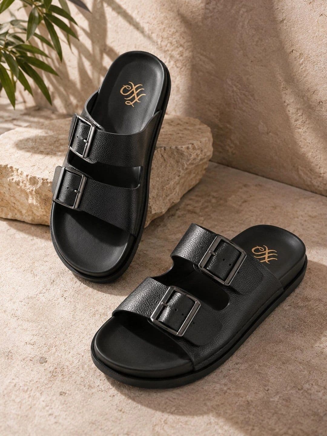 House Of Pataudi Men Black Solid Slip On Lightweight Sandals With Buckle - view 1