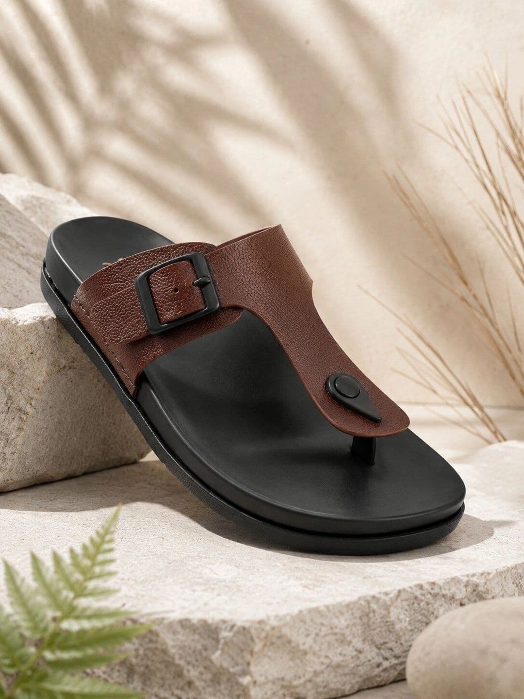 House Of Pataudi Men Tan Solid Lightweight Slip On Thong Sandals - view 1