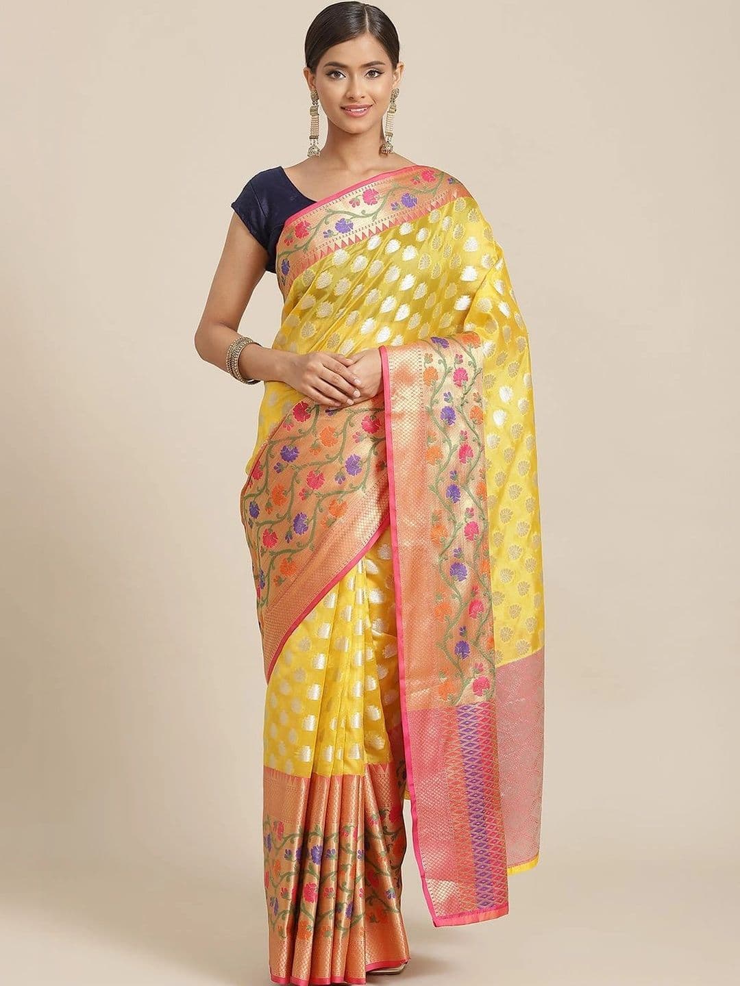 Silk Land Woven Design Zari Art Silk Fusion Banarasi Saree - view 1