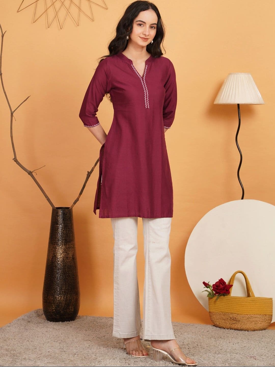 Sangria Women Thread Work Khadi Kurta - view 1